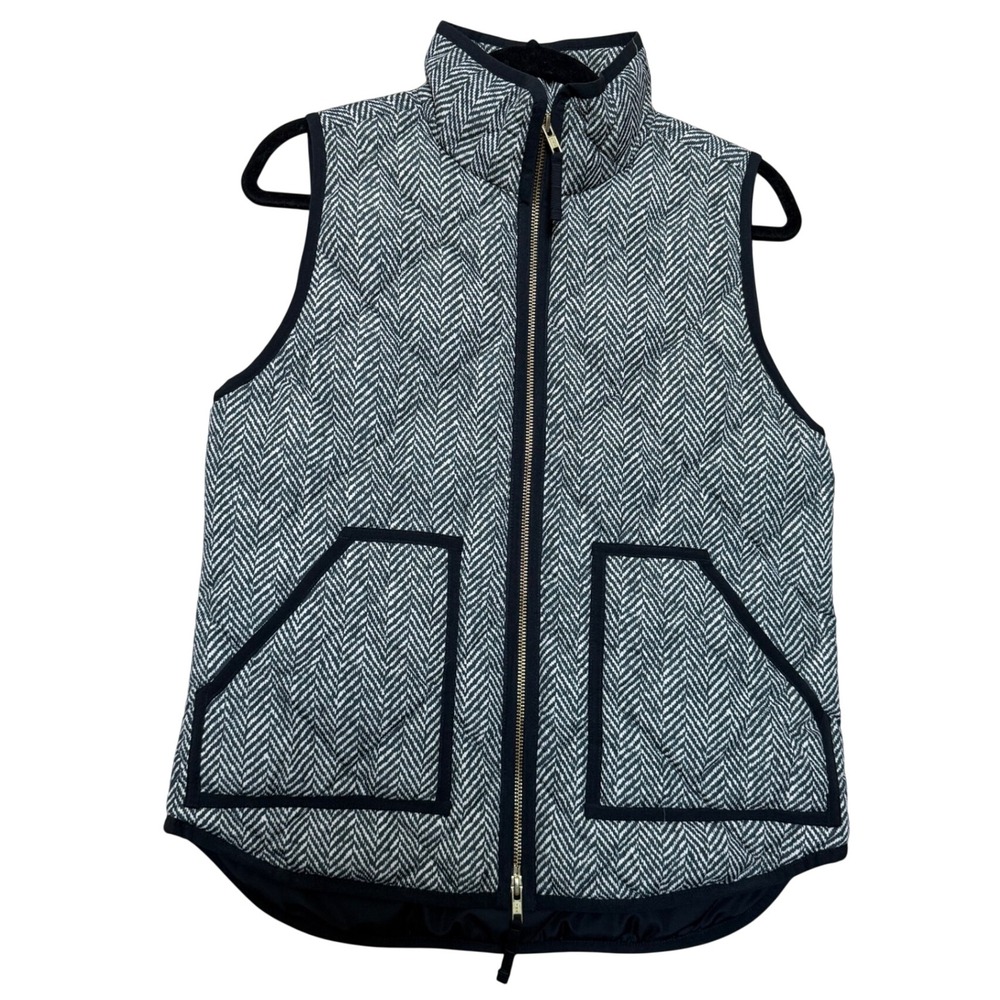 J.Crew Printed Quilted Puffer Vest Black White Herringbone Quilted Down Small
